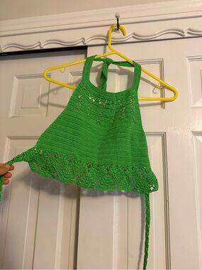 Handmade Crochet Halter Top in Bright Green